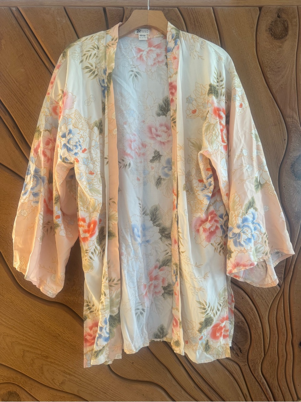 Billabong Floral Sheer Kimono - Peach & Ivory with blue and red/pink floral